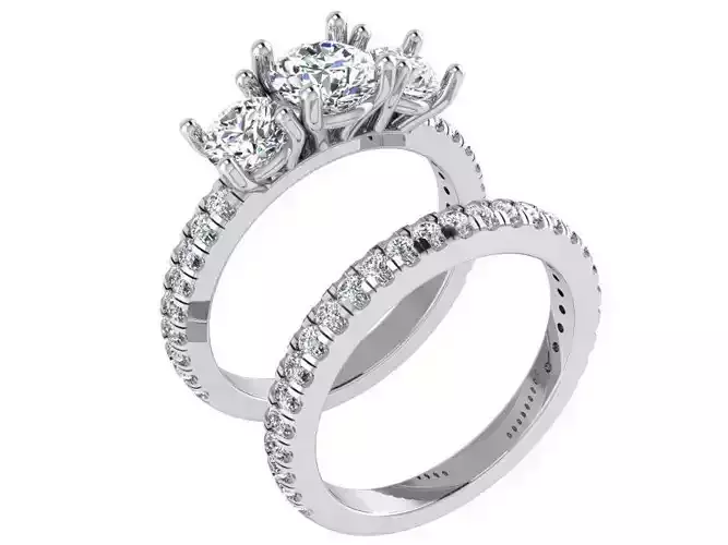 3 Stone Round Diamond Ring With Band 2878