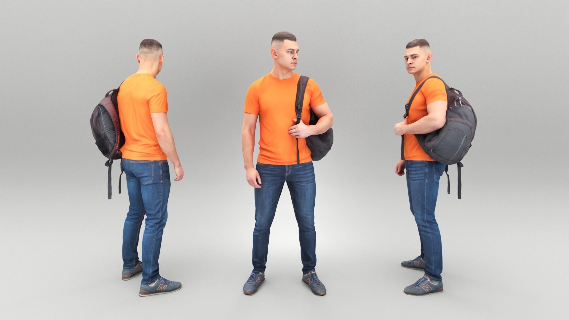 Handsome man with backpack 430 Low-poly 3D model_3