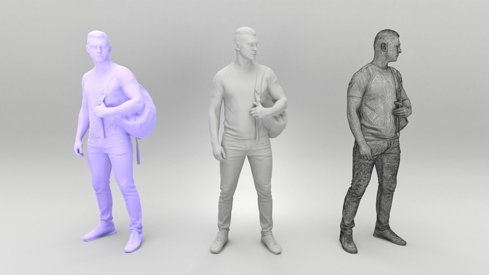 Handsome man with backpack 430 Low-poly 3D model_4