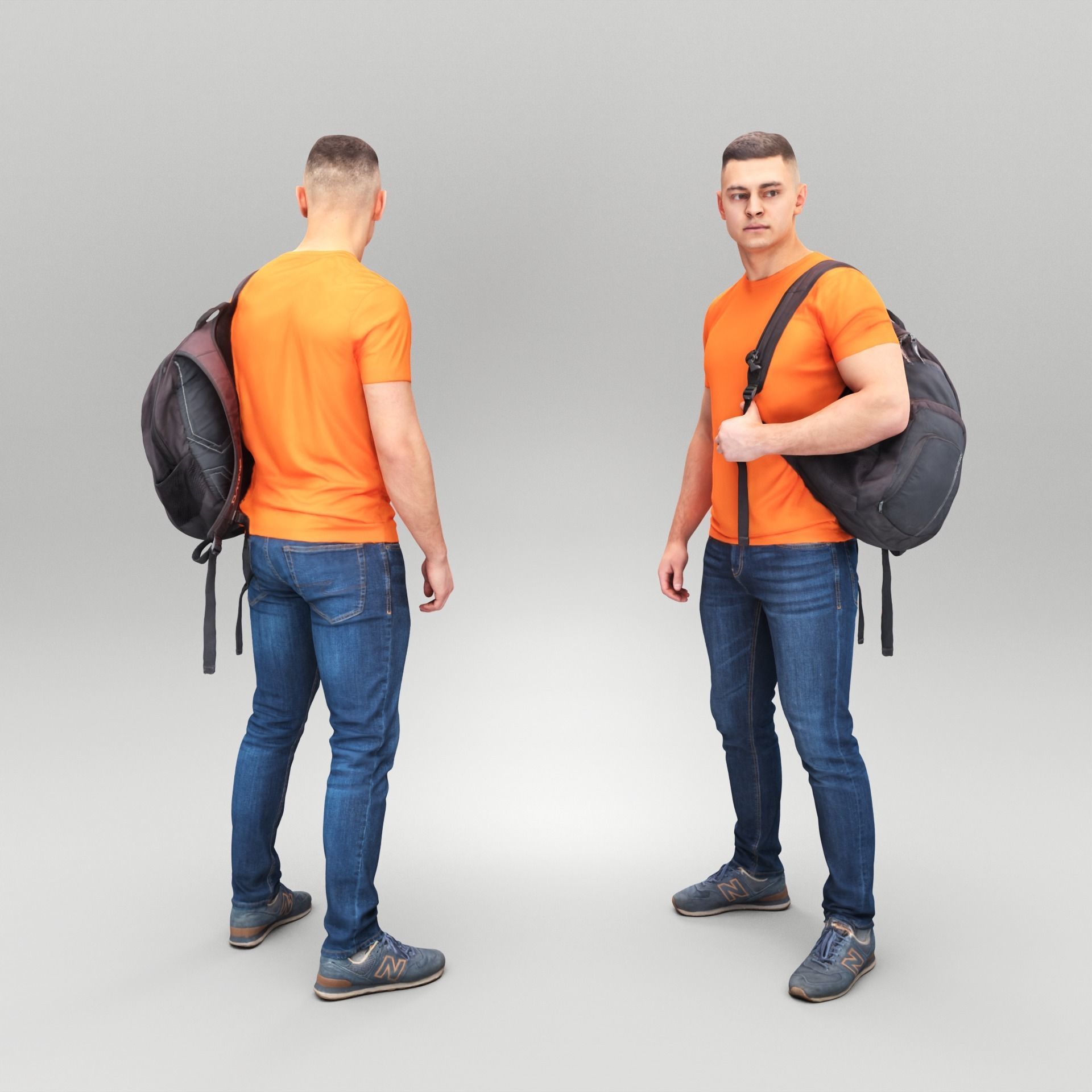 Handsome man with backpack 430 Low-poly 3D model_2