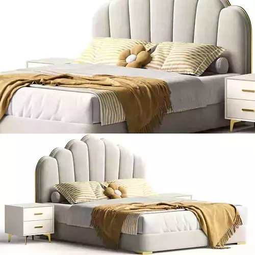 White Upholstered Modern Bed with Panel Headboard