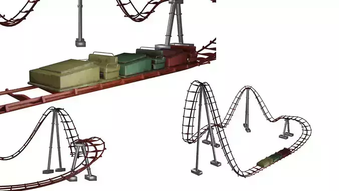 Abandoned Amusement Park - old destroyed Roller coaster Low-poly 3D model