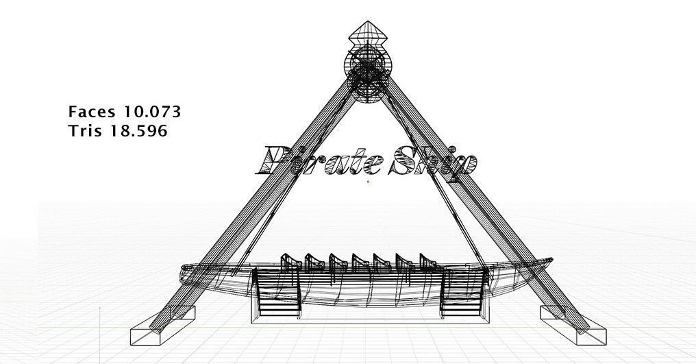 Abandoned Amusement Park - Pirate ship carousel Low-poly 3D model_2