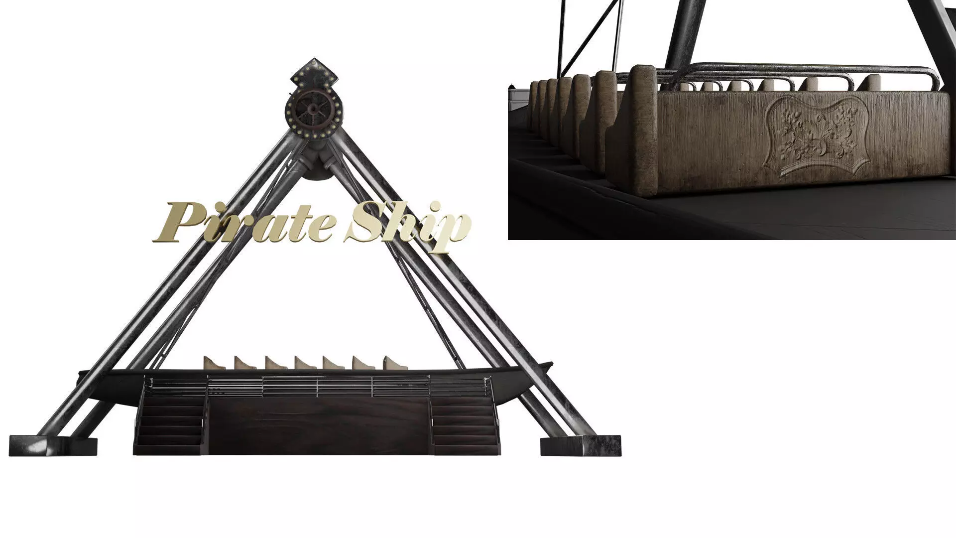 Abandoned Amusement Park - Pirate ship carousel Low-poly 3D model_0