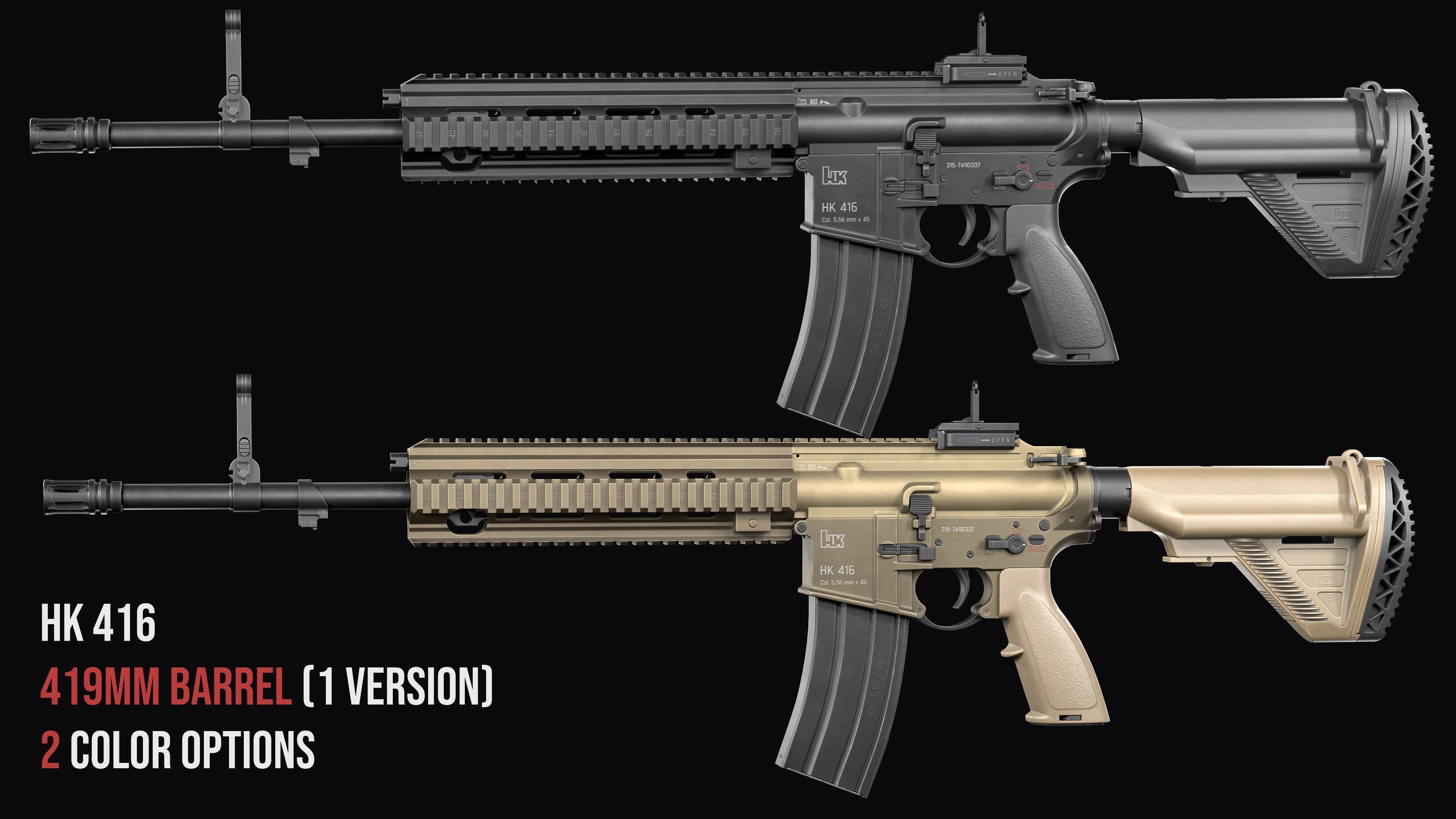 Modular assault rifle AR-15 HK416  Low-poly 3D model_8