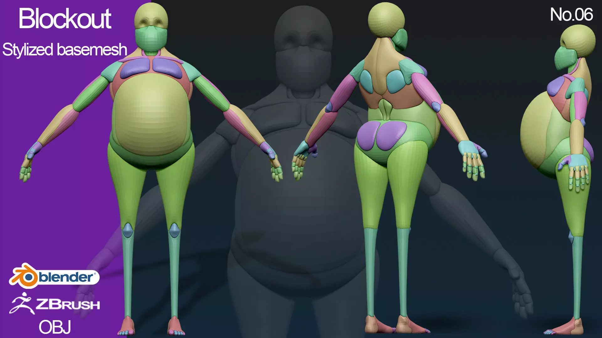 stylized anatomy Basemesh blockout 006 3D model_0