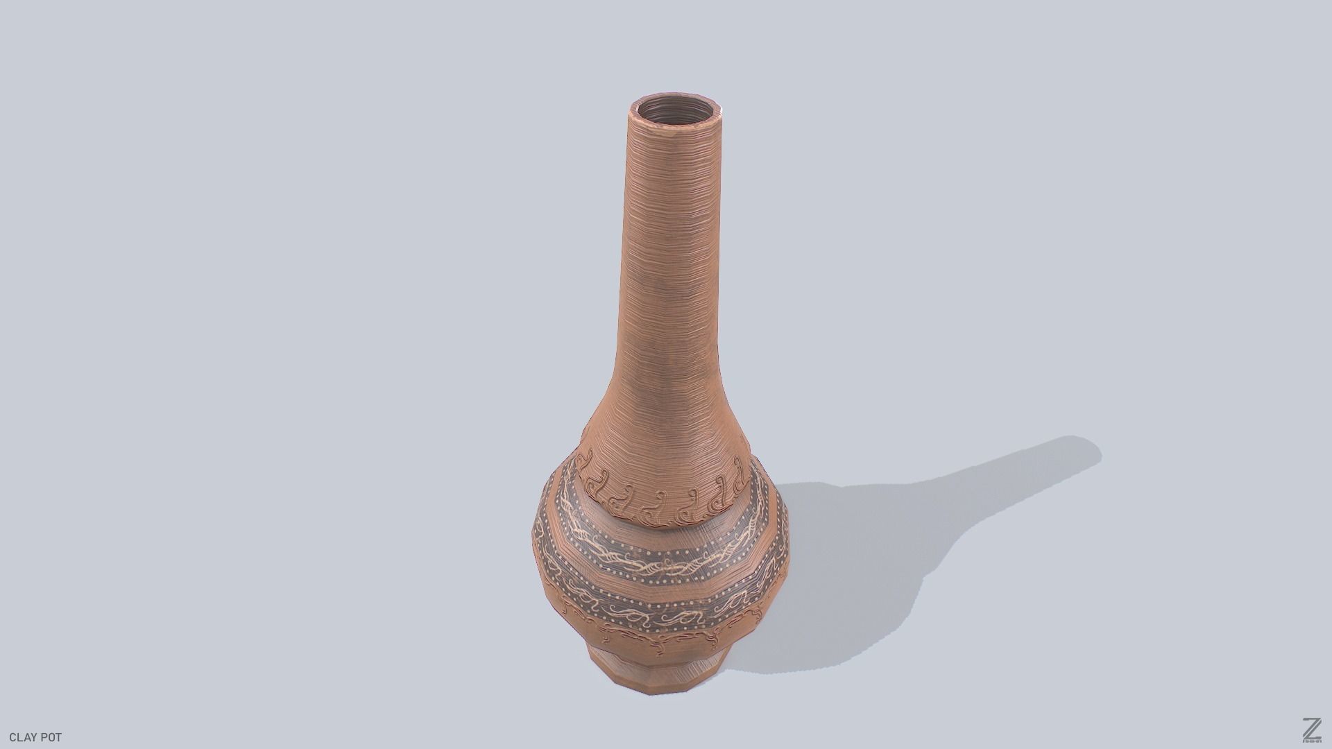 Clay pot Low-poly 3D model_1