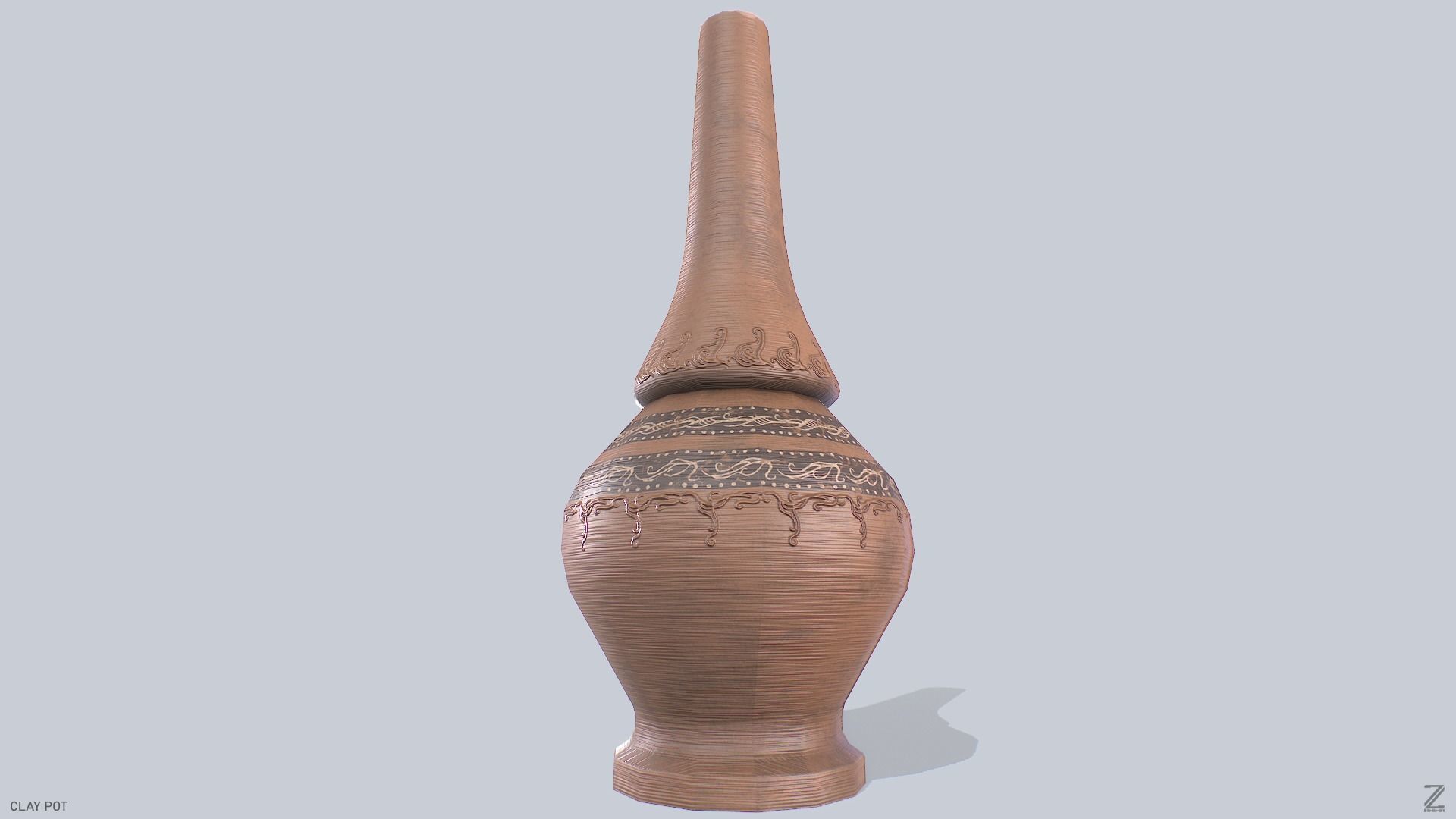 Clay pot Low-poly 3D model_7