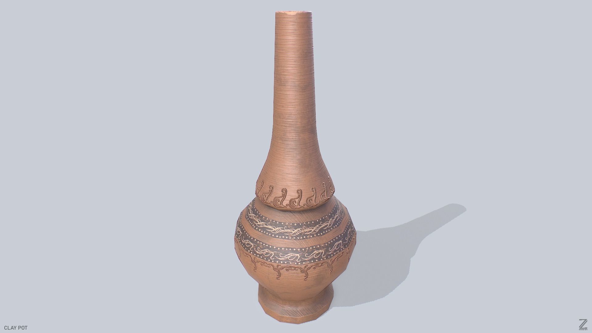 Clay pot Low-poly 3D model_4
