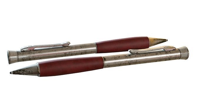  Old Worn Ballpoint Pen with Red Handle 3D model 3D model