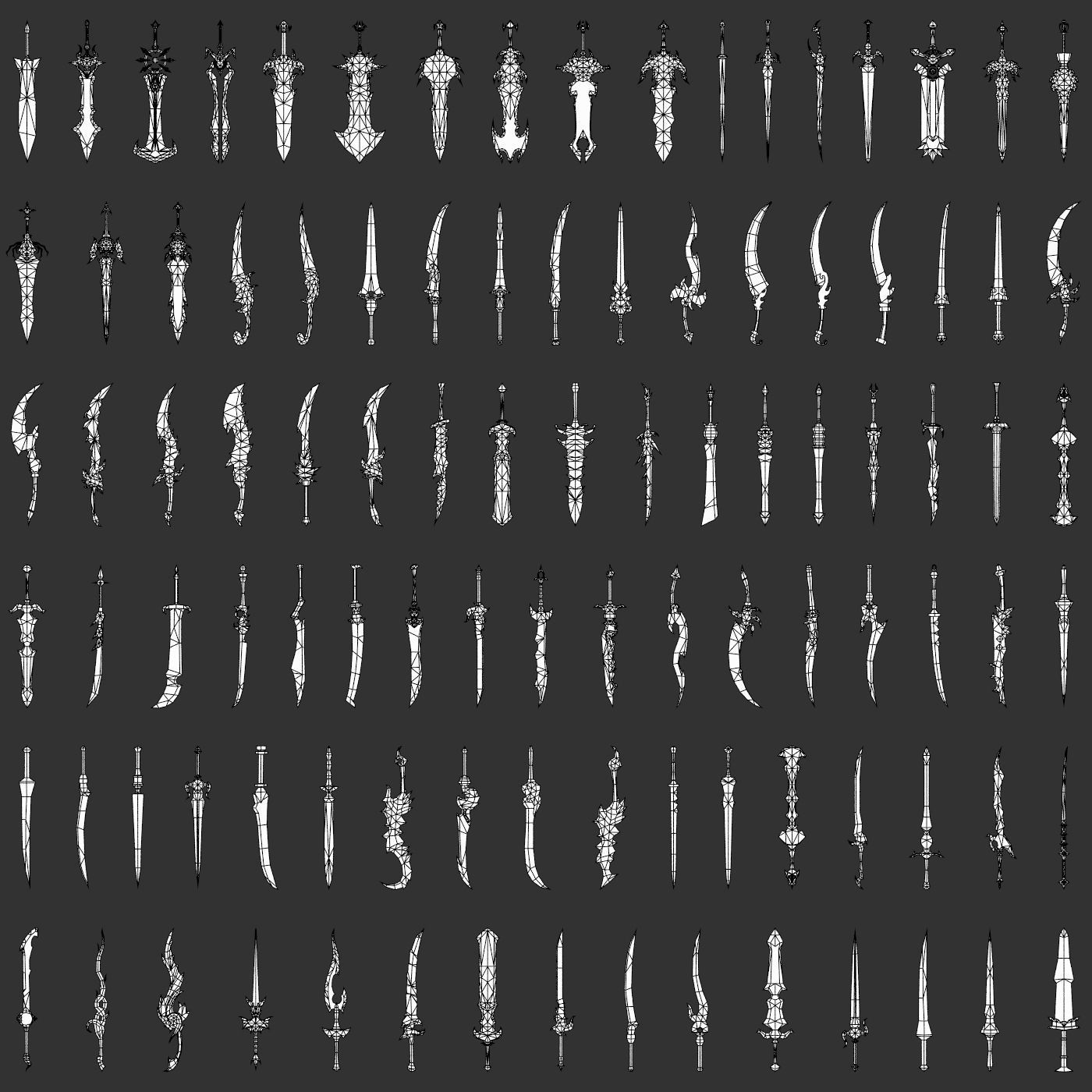 Fantasy Sword Collection 100 Swords Low-poly 3D model_7