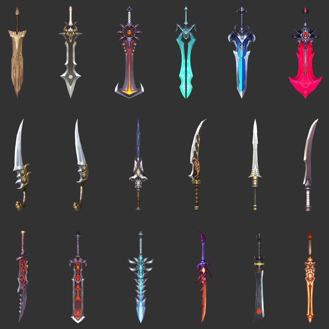 Fantasy Sword Collection 100 Swords Low-poly 3D model_1