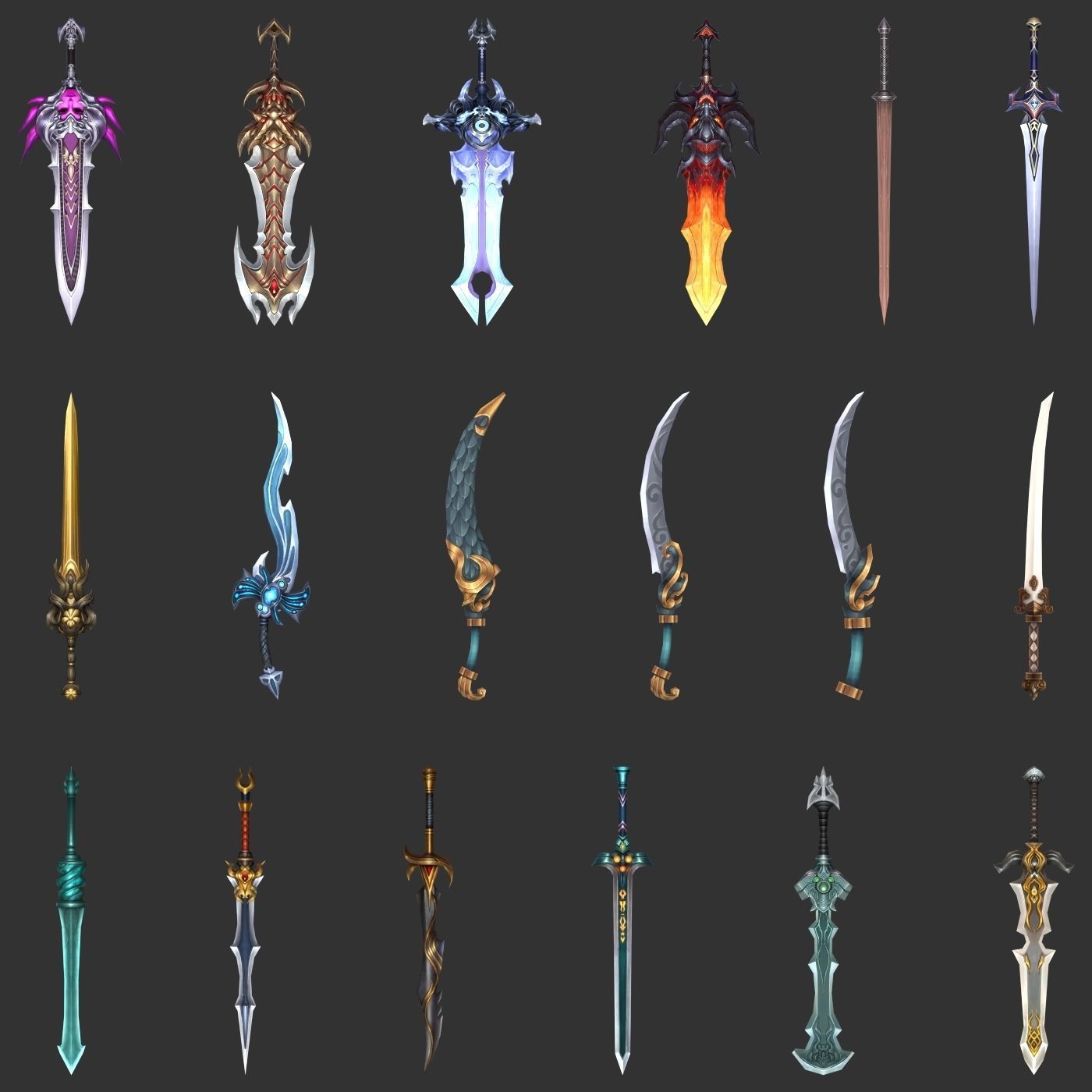 Fantasy Sword Collection 100 Swords Low-poly 3D model_2