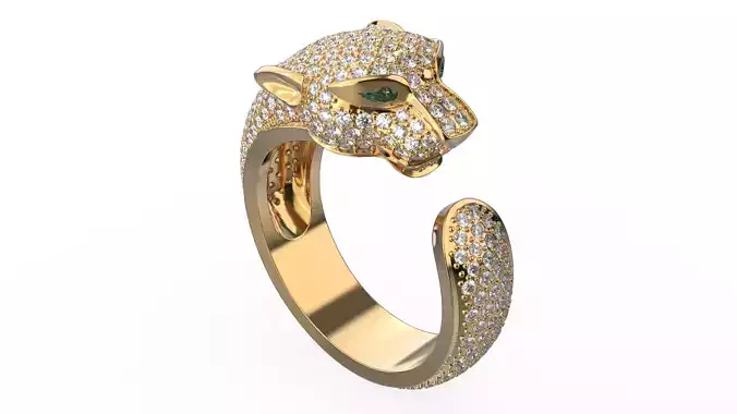 Gold panther gemstone pave ring R24 3D print model 3D print model