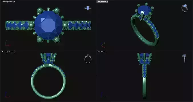 6 Prong Engagement Ring with pear accent stones