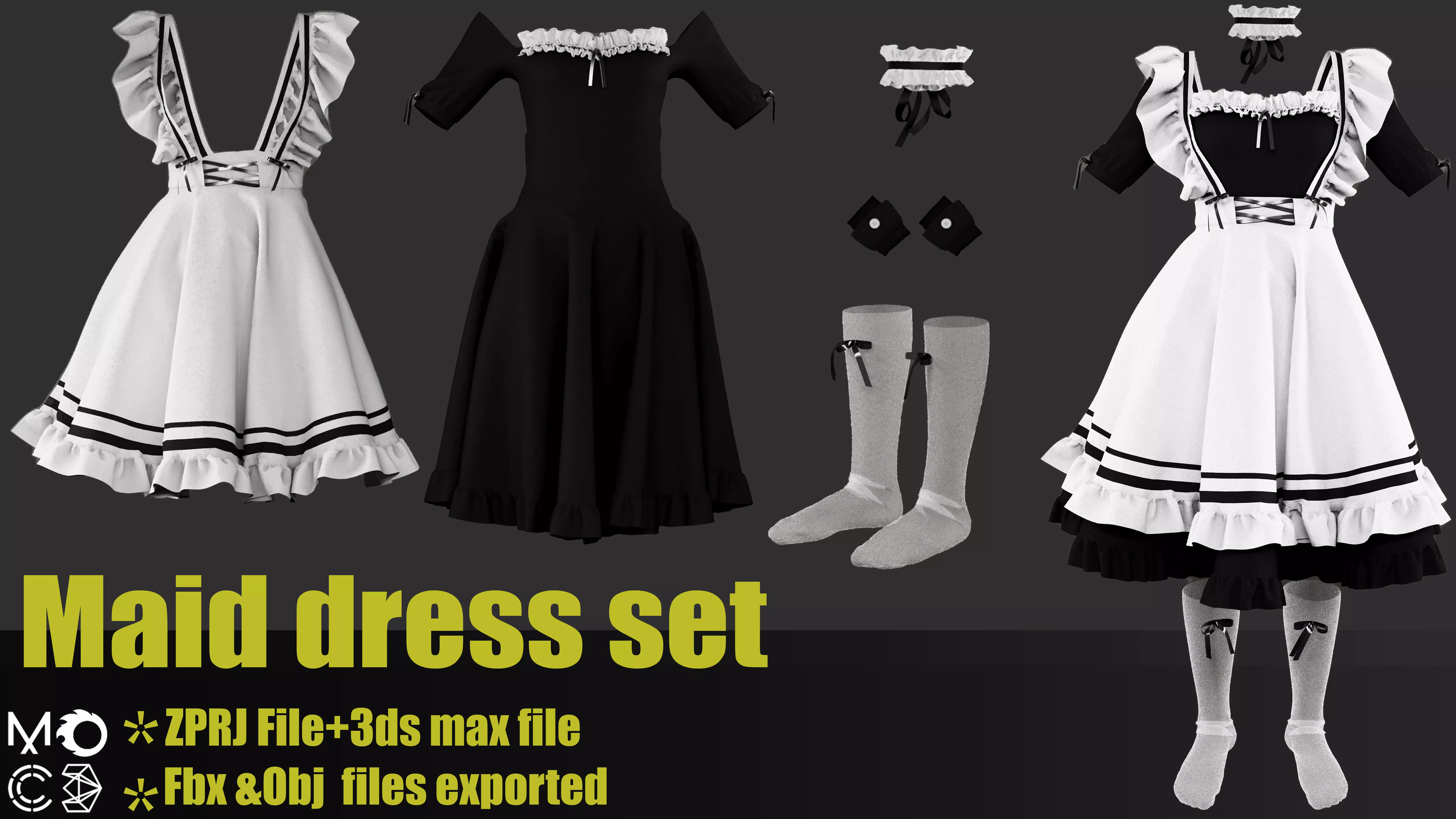 Maid dress set 3D model