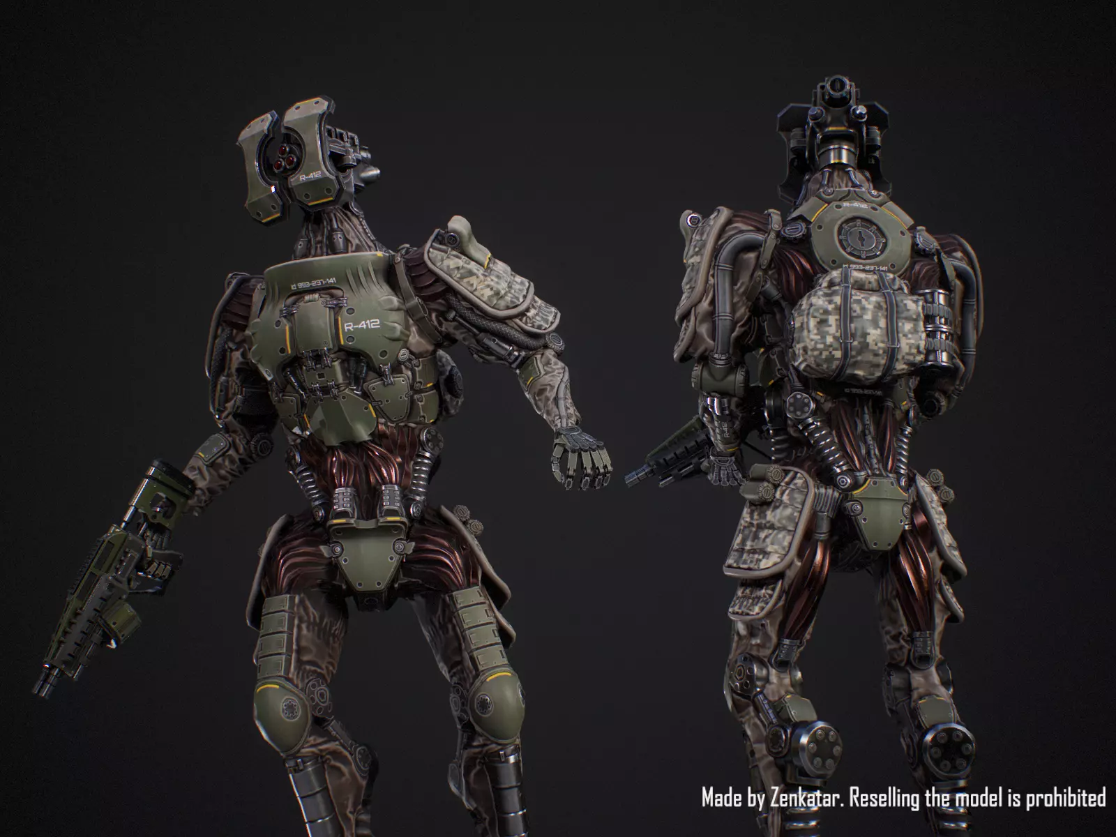 Sci-fi military robot soldier gameready unity unreal engine Low-poly 3D model_0