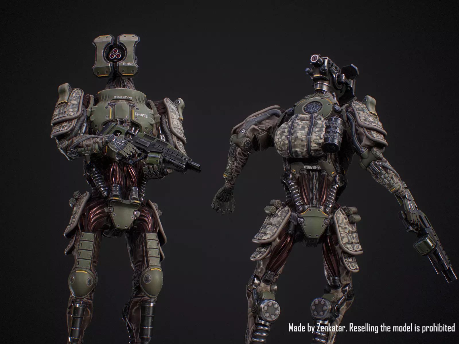 Sci-fi military robot soldier gameready unity unreal engine Low-poly 3D model_2