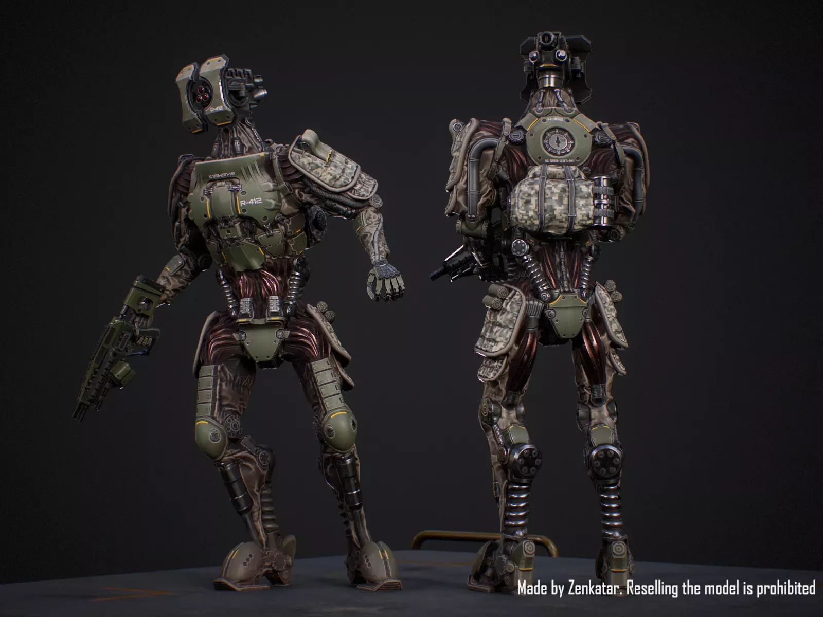 Sci-fi military robot soldier gameready unity unreal engine Low-poly 3D model_3