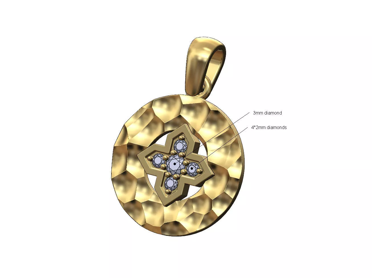 Hammered diamond Moroccan Maltese star coin pendant with bail 3D print model