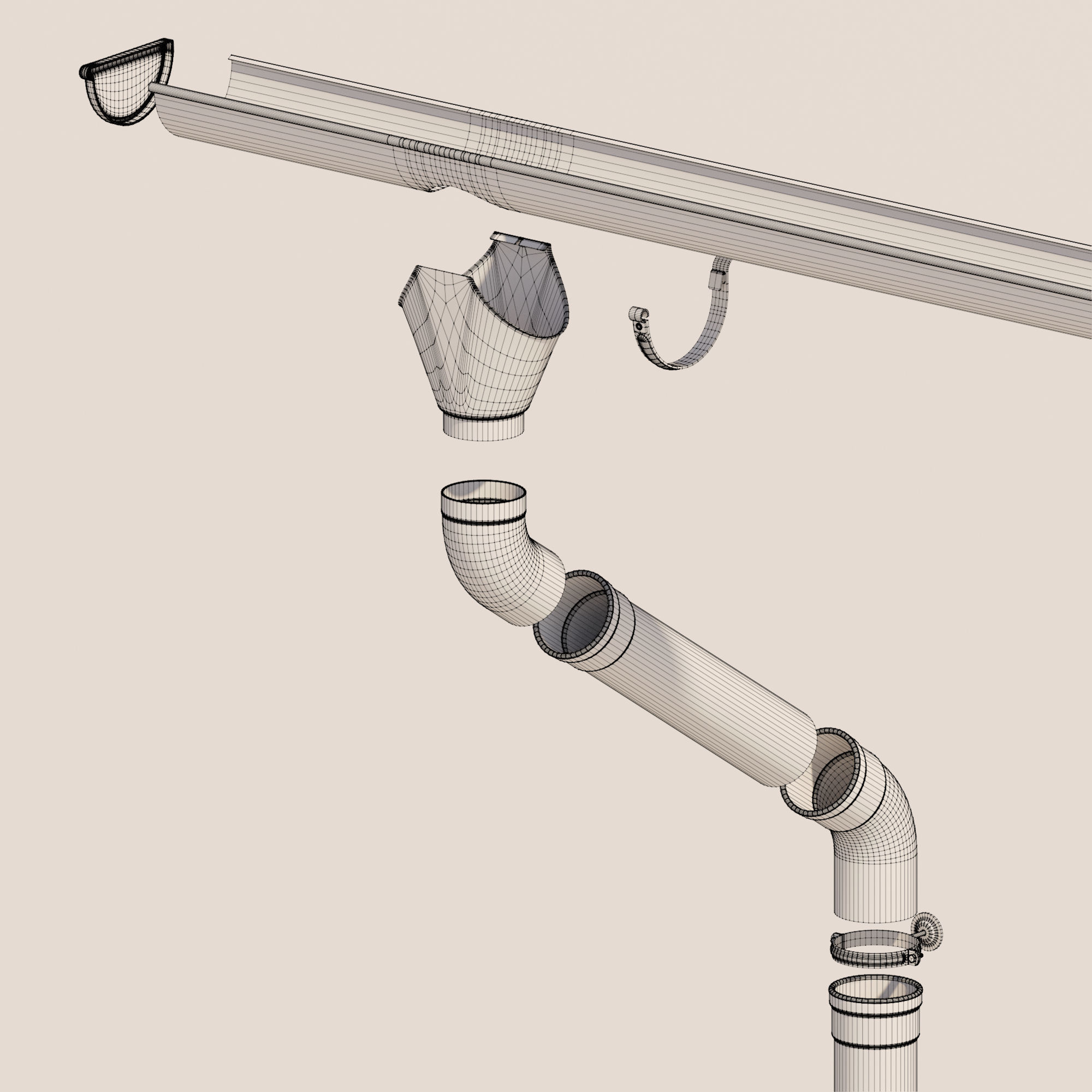 German Gutter System 3D model_25
