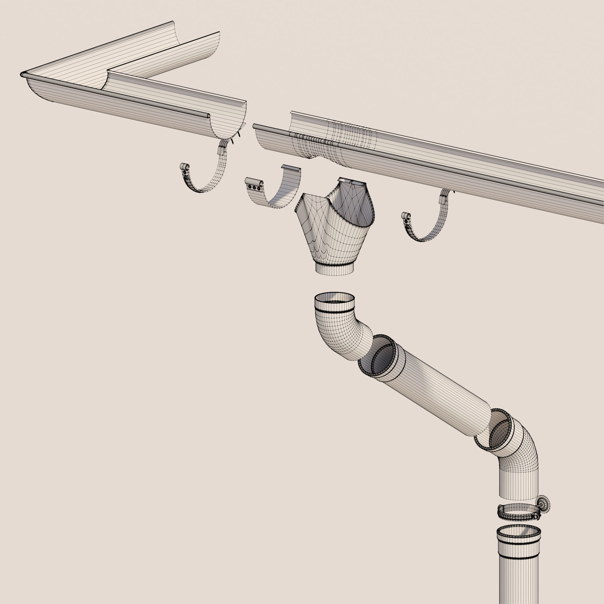 German Gutter System 3D model_18