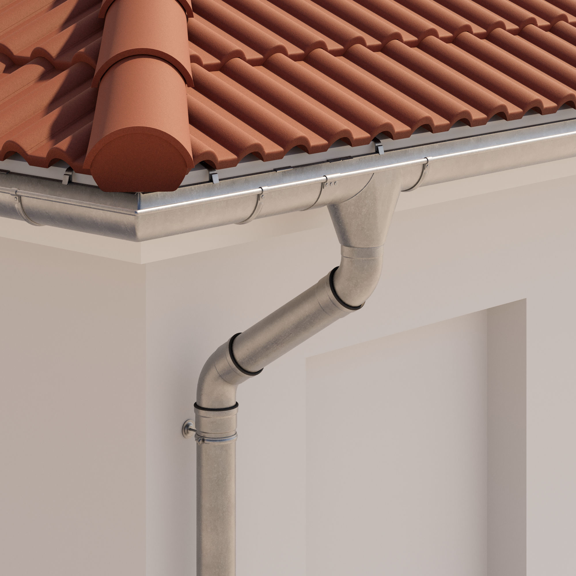 German Gutter System 3D model_1
