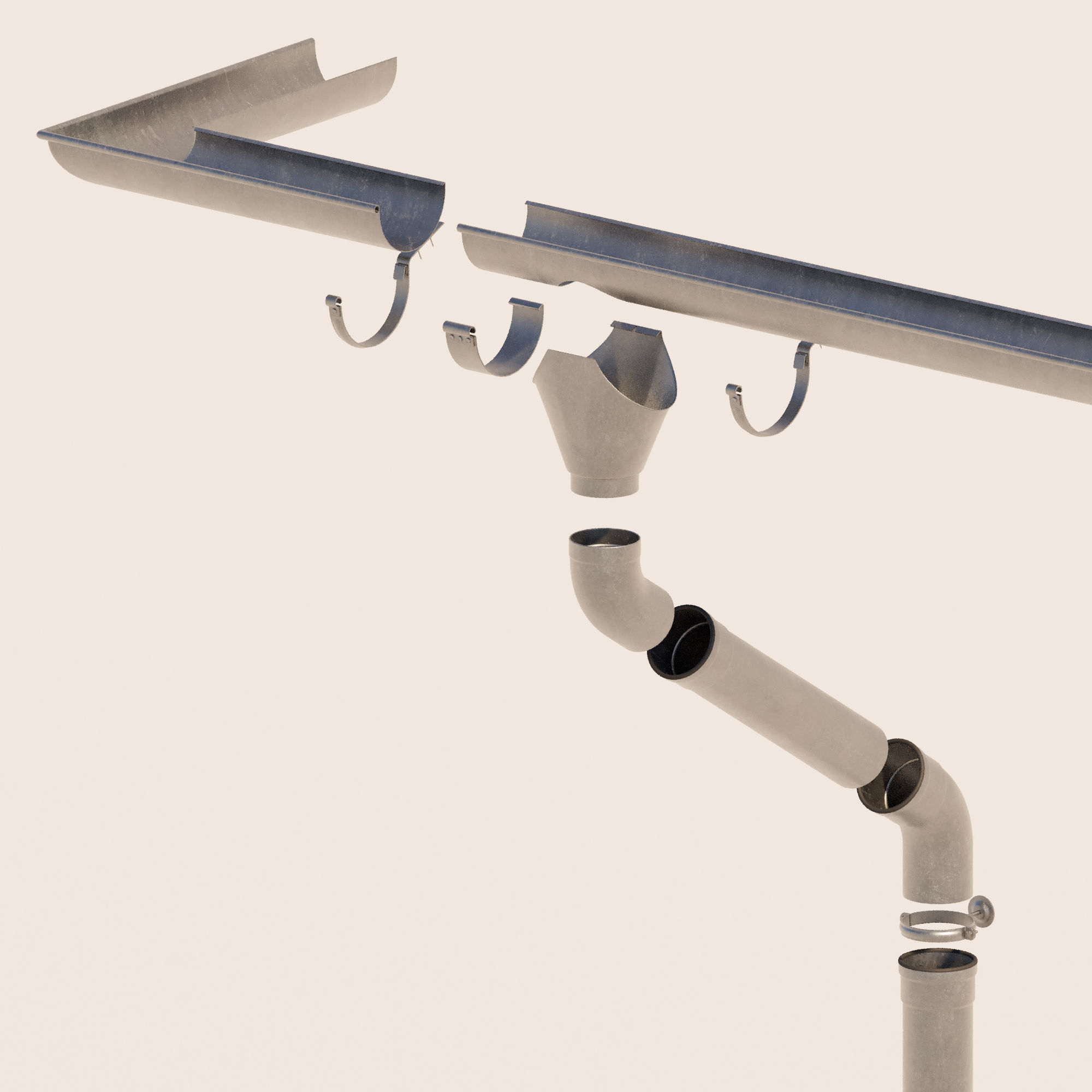 German Gutter System 3D model_6