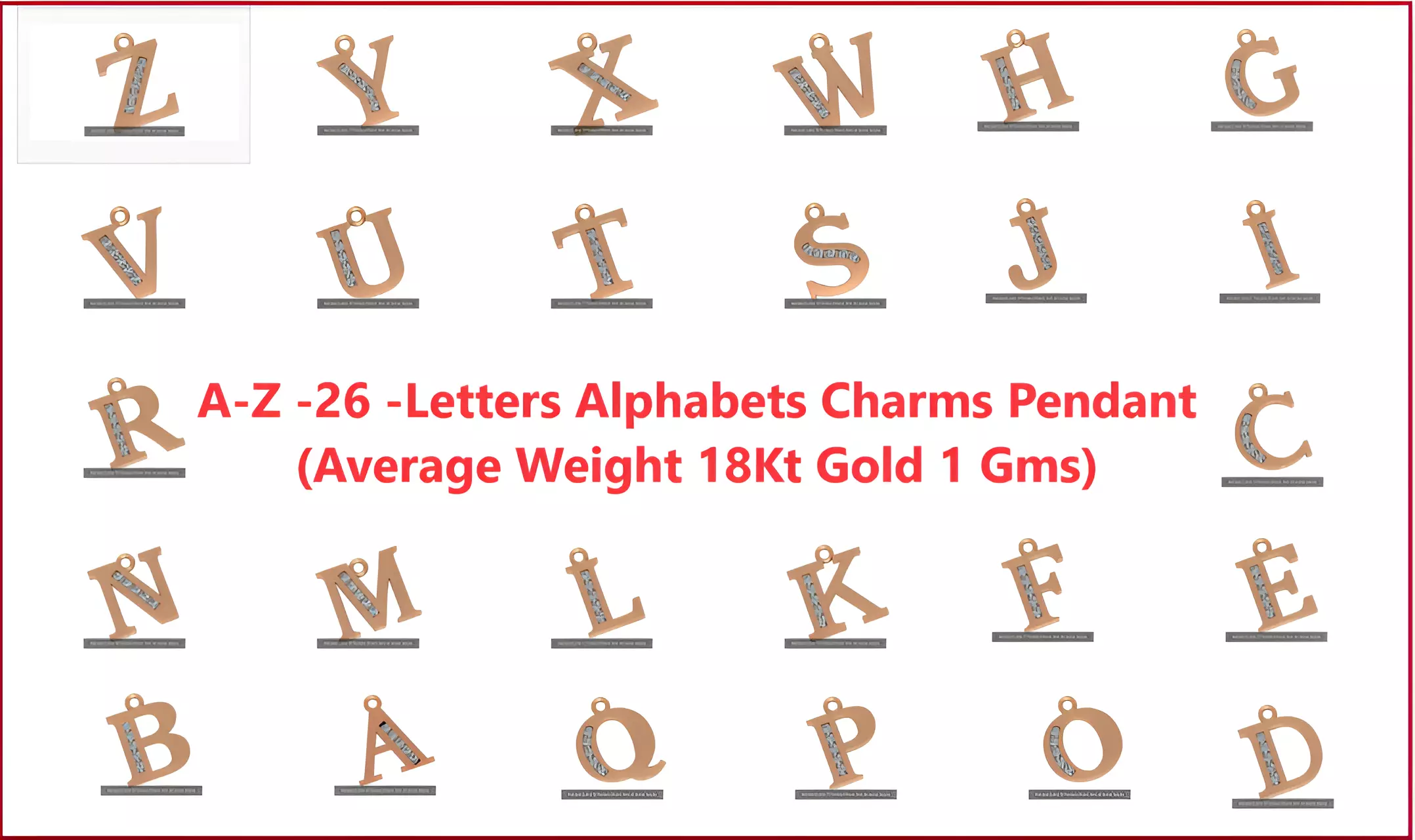 Alphabet Letter A to Z - 26 Pendant Charms 3dm stl render detail 3D Model Collection_0