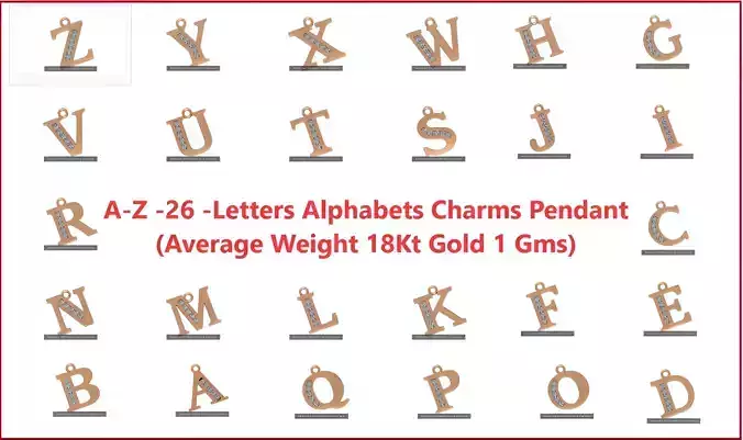 Alphabet Letter A to Z - 26 Pendant Charms 3dm stl render detail 3D Model Collection Alphabet Letter A to Z - 26 Pendant Charms 3dm stl render detail 3D Model Collection