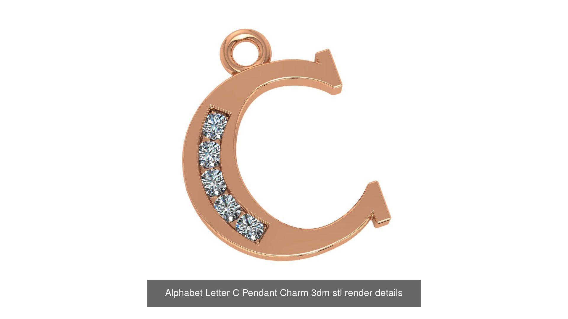 Alphabet Letter A to Z - 26 Pendant Charms 3dm stl render detail 3D Model Collection_24