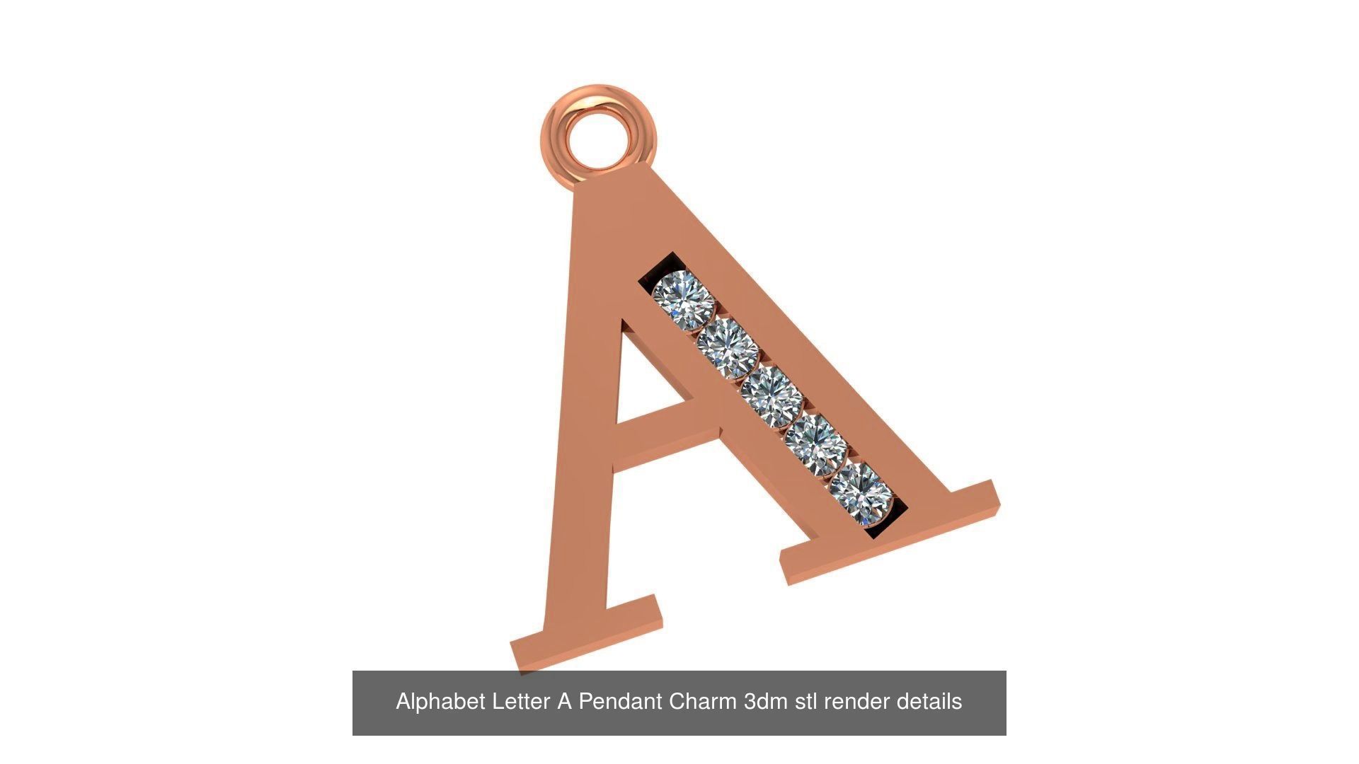 Alphabet Letter A to Z - 26 Pendant Charms 3dm stl render detail 3D Model Collection_26