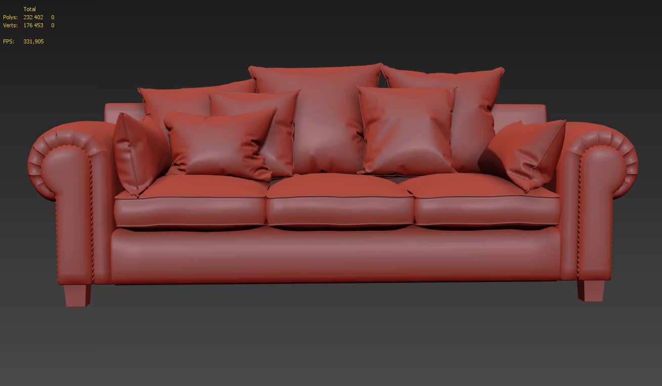 Stalian sofa with pillows and studs 3D model_4