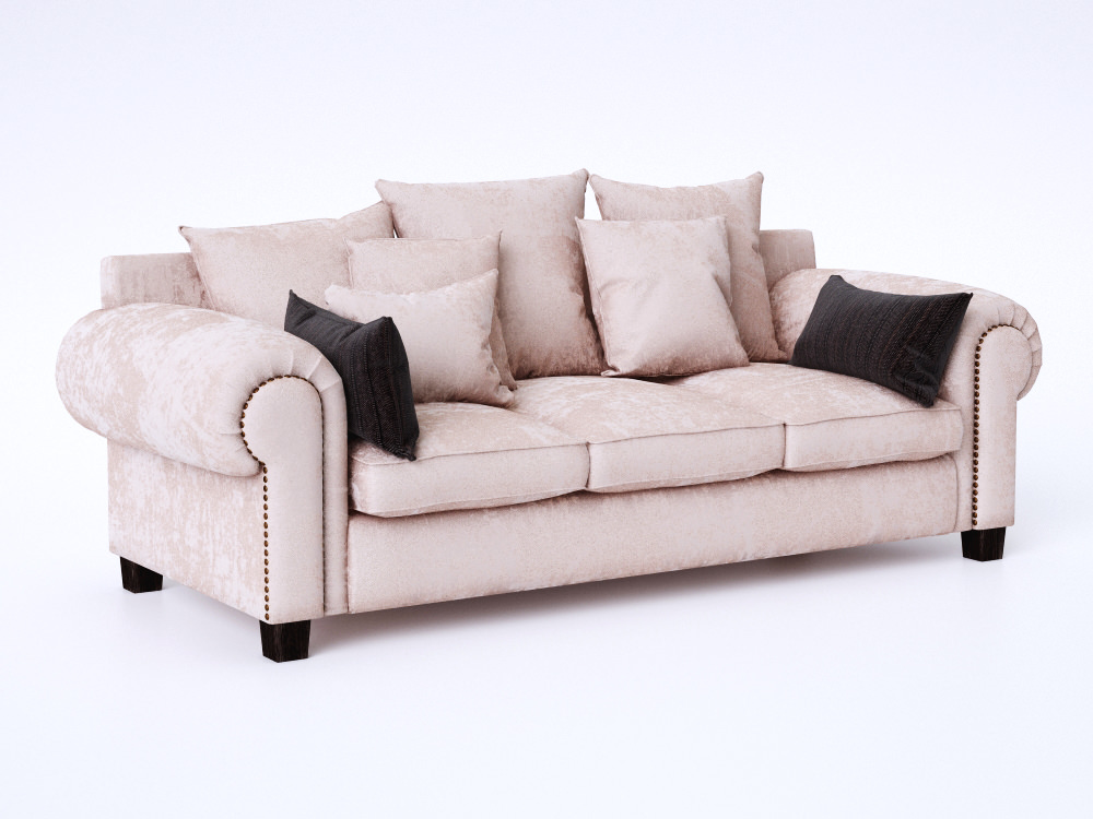 Stalian sofa with pillows and studs 3D model_1