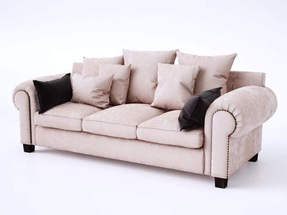 Stalian sofa with pillows and studs 3D model_0