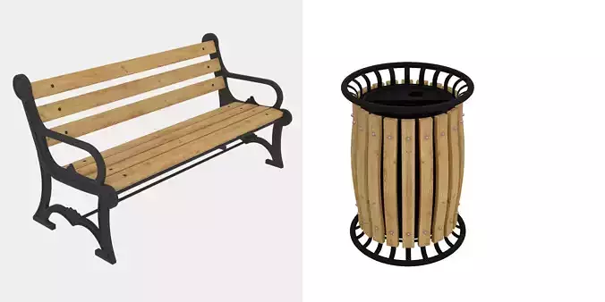 Bench and Street Bin