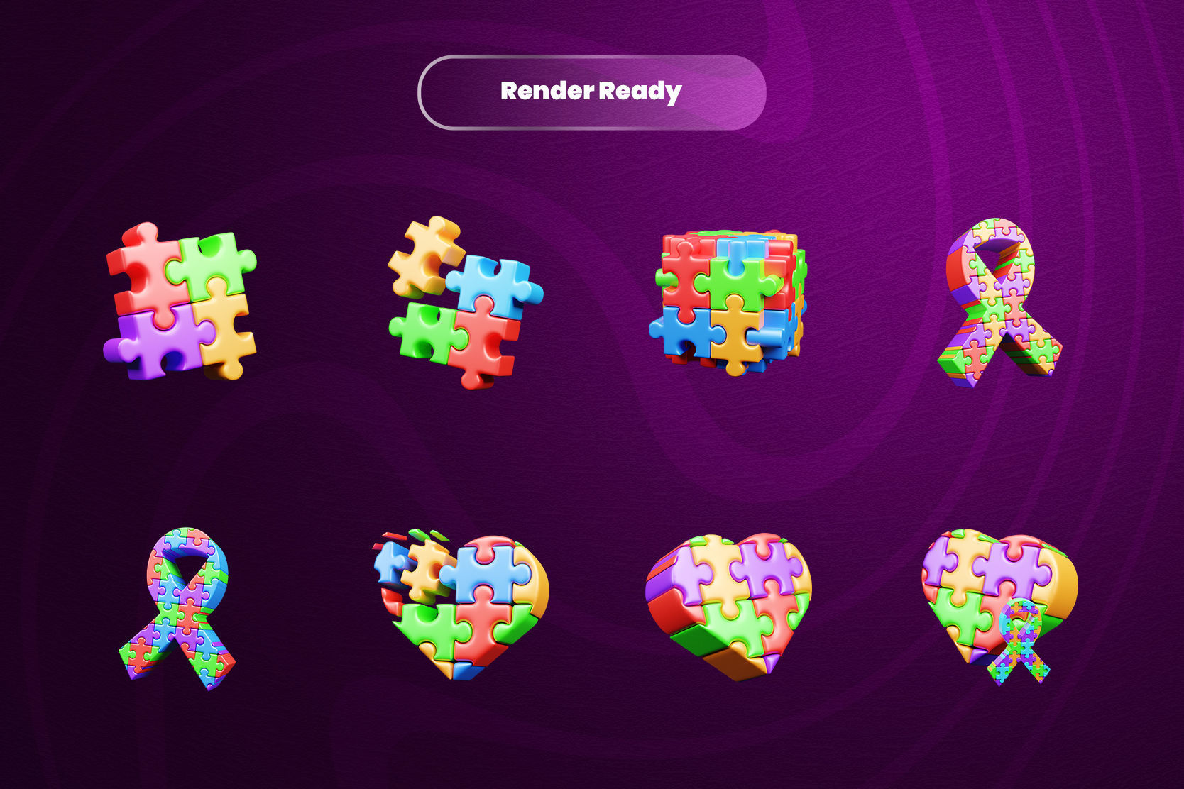 World Autism Awareness Day 3d Illustration Icon Pack 3D model_1