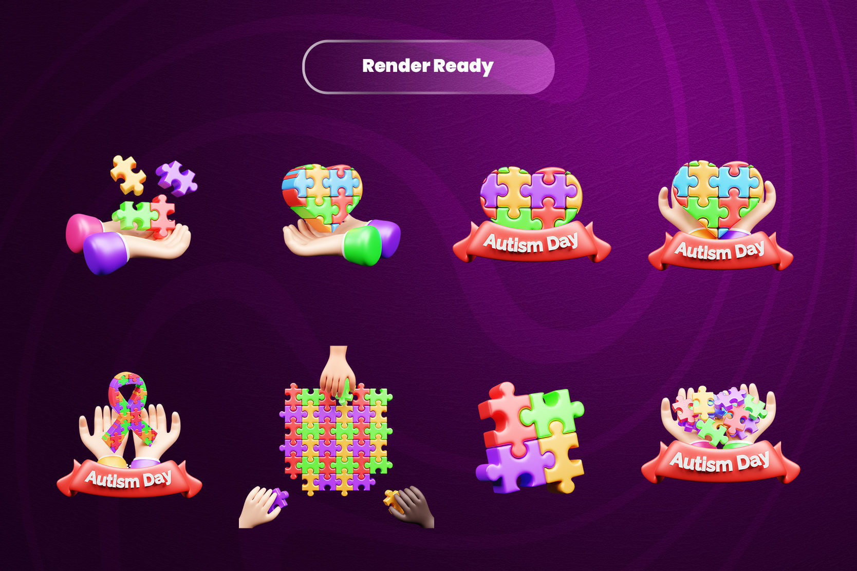 World Autism Awareness Day 3d Illustration Icon Pack 3D model_2