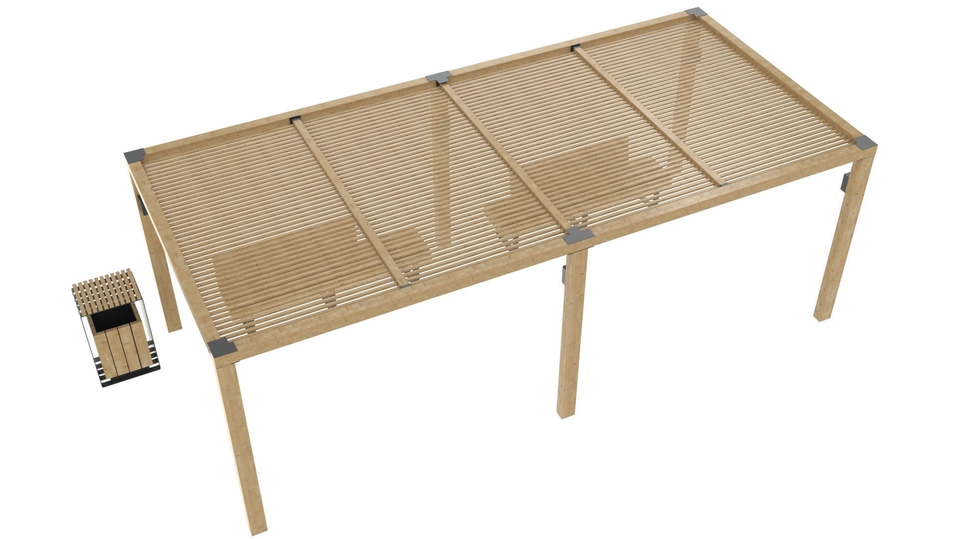 Pergola With Bench and Dustbin 3D model_2