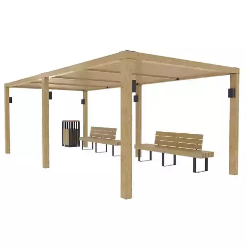 Pergola With Bench and Dustbin