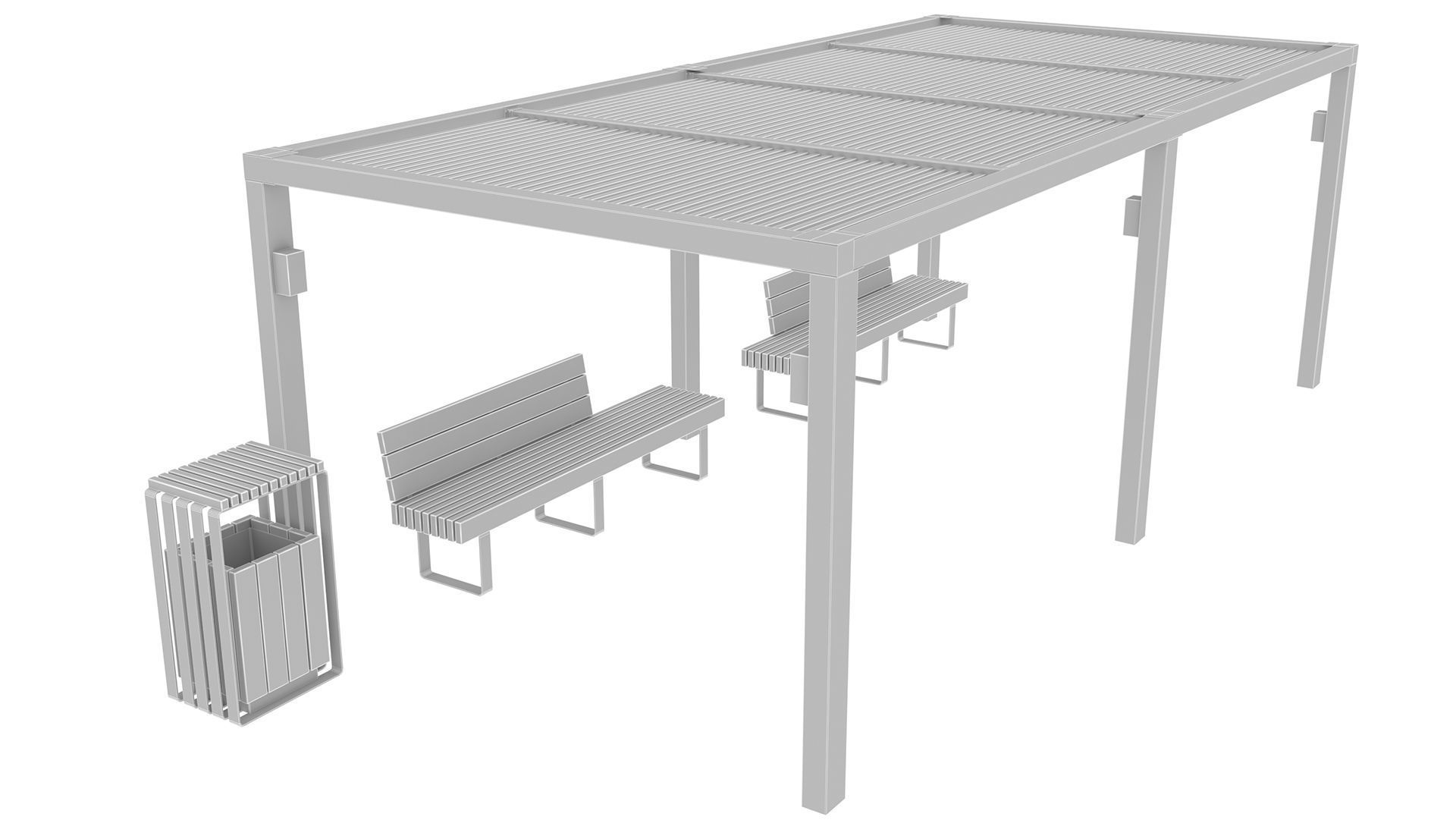 Pergola With Bench and Dustbin 3D model_9