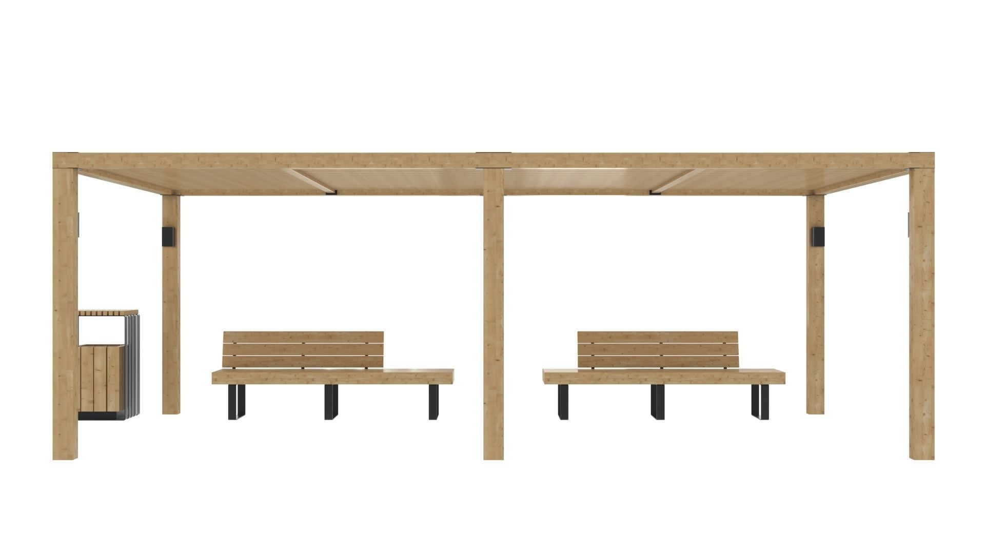 Pergola With Bench and Dustbin 3D model_5