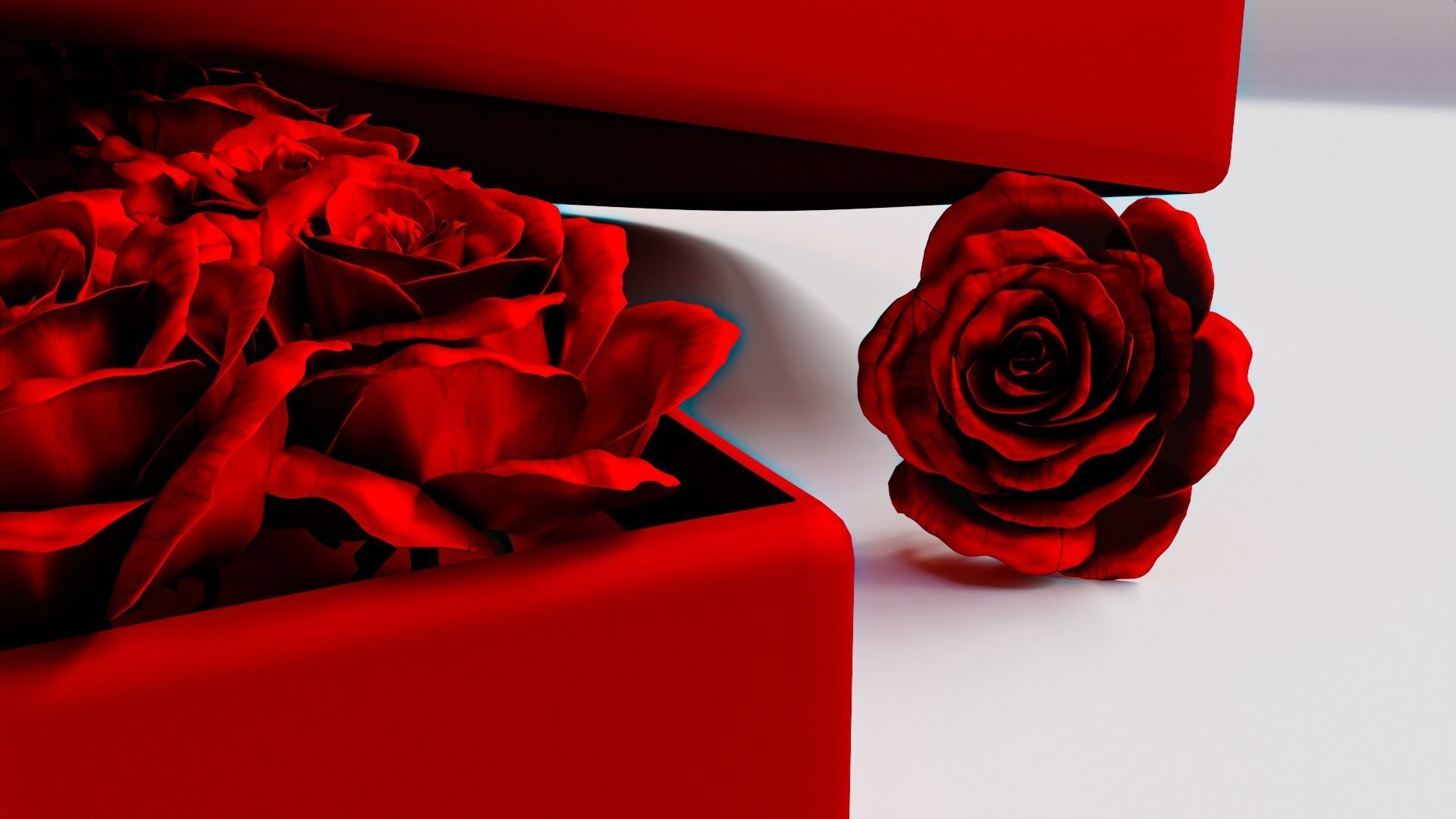 Heart Gift Box with red Roses 3D model_6