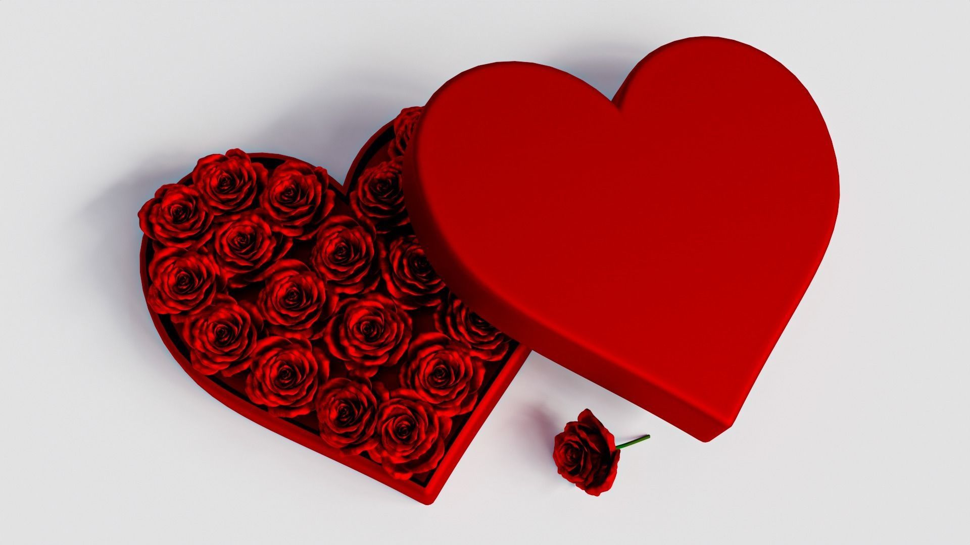 Heart Gift Box with red Roses 3D model_5