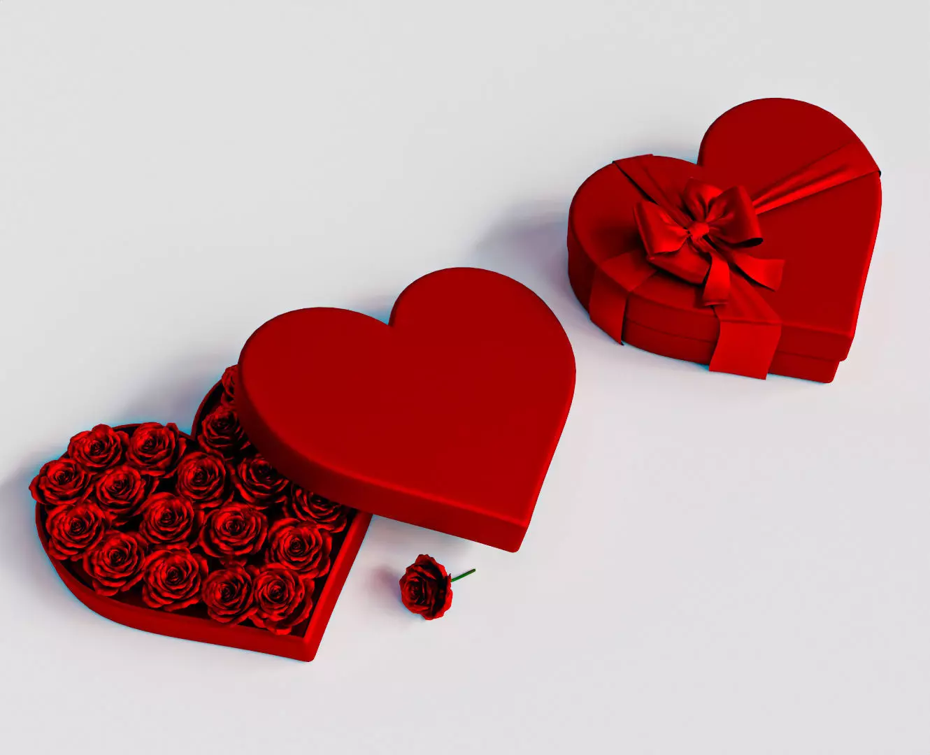 Heart Gift Box with red Roses 3D model_0