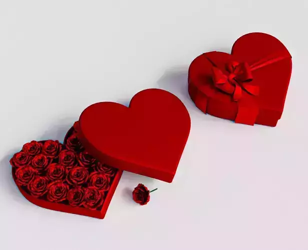 Heart Gift Box with red Roses 3D model
