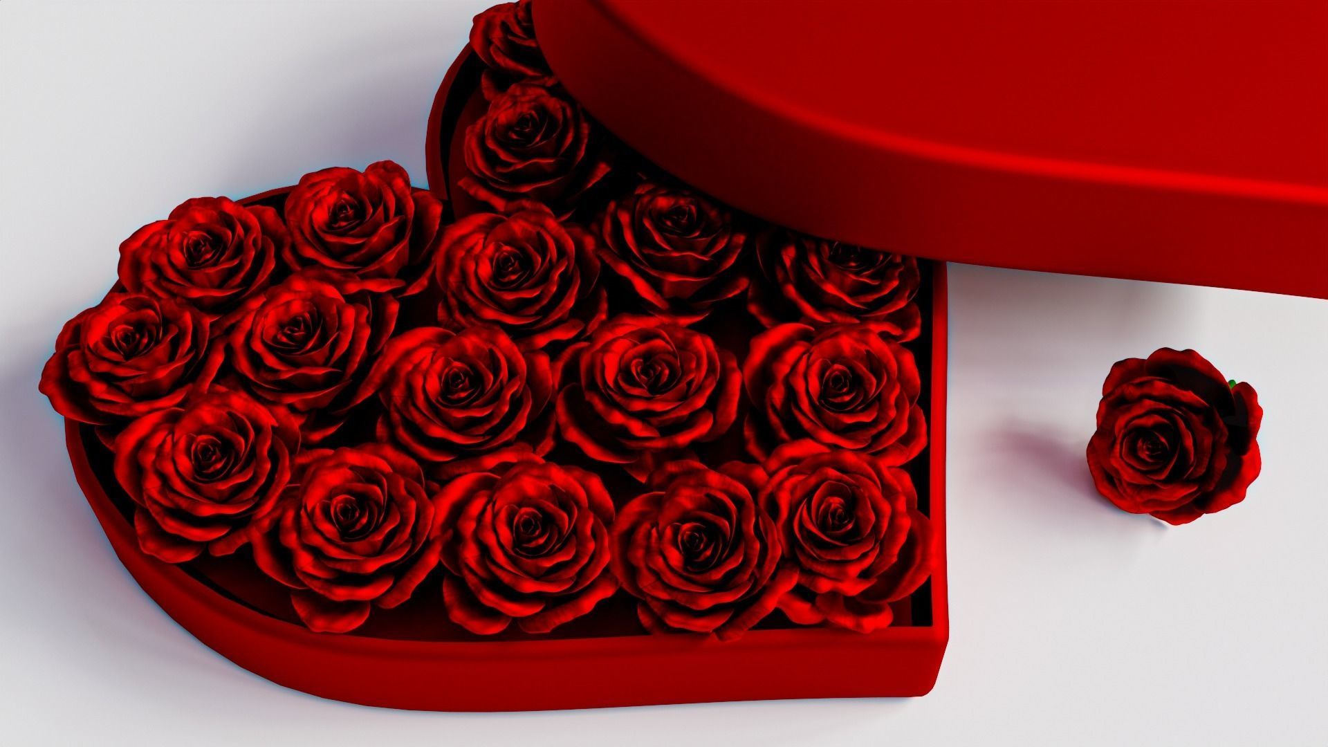 Heart Gift Box with red Roses 3D model_2