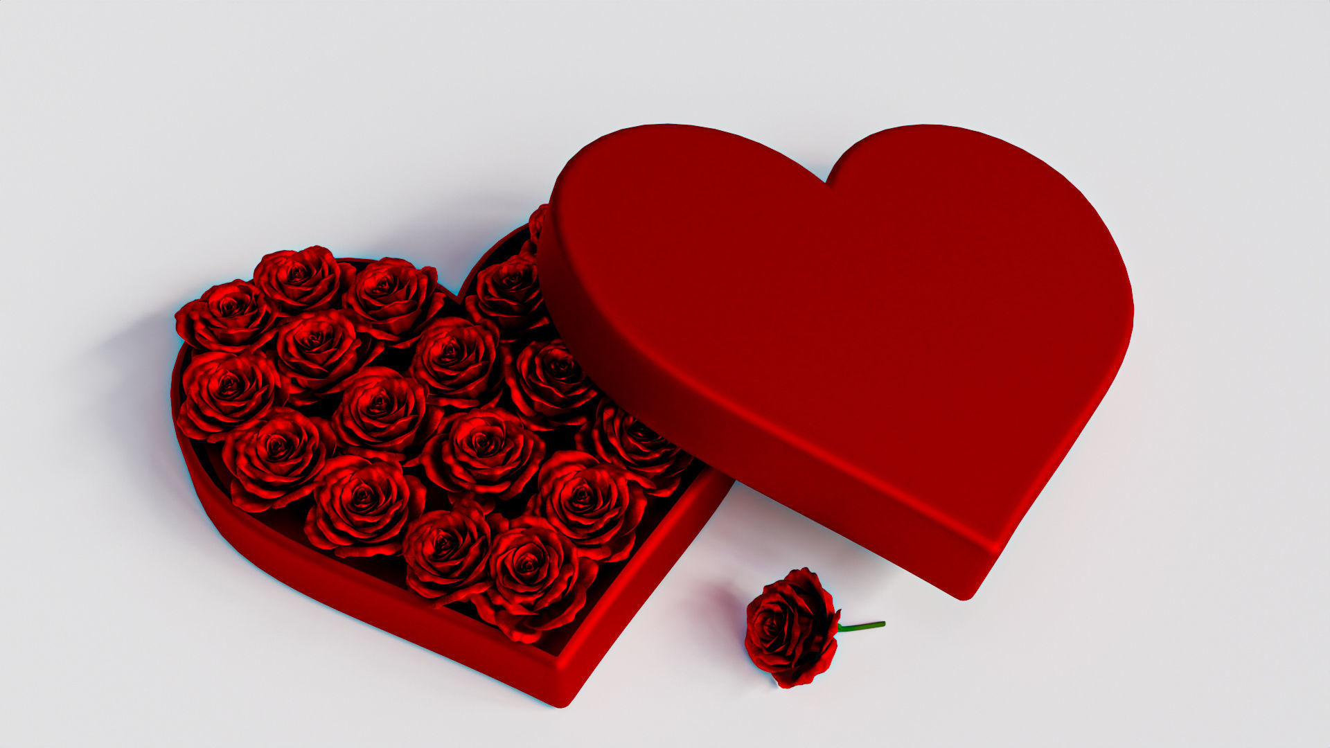Heart Gift Box with red Roses 3D model_1