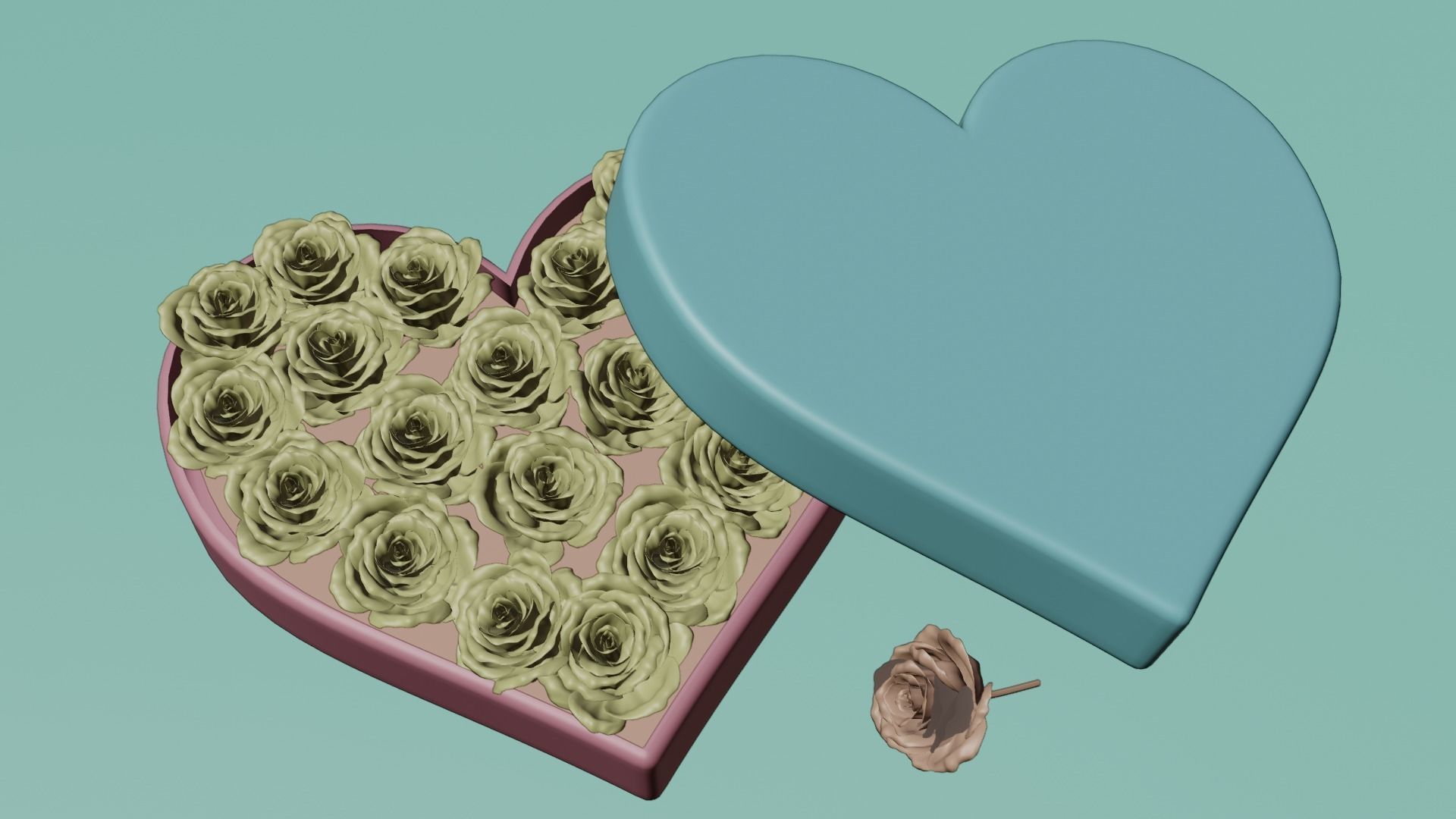 Heart Gift Box with red Roses 3D model_15