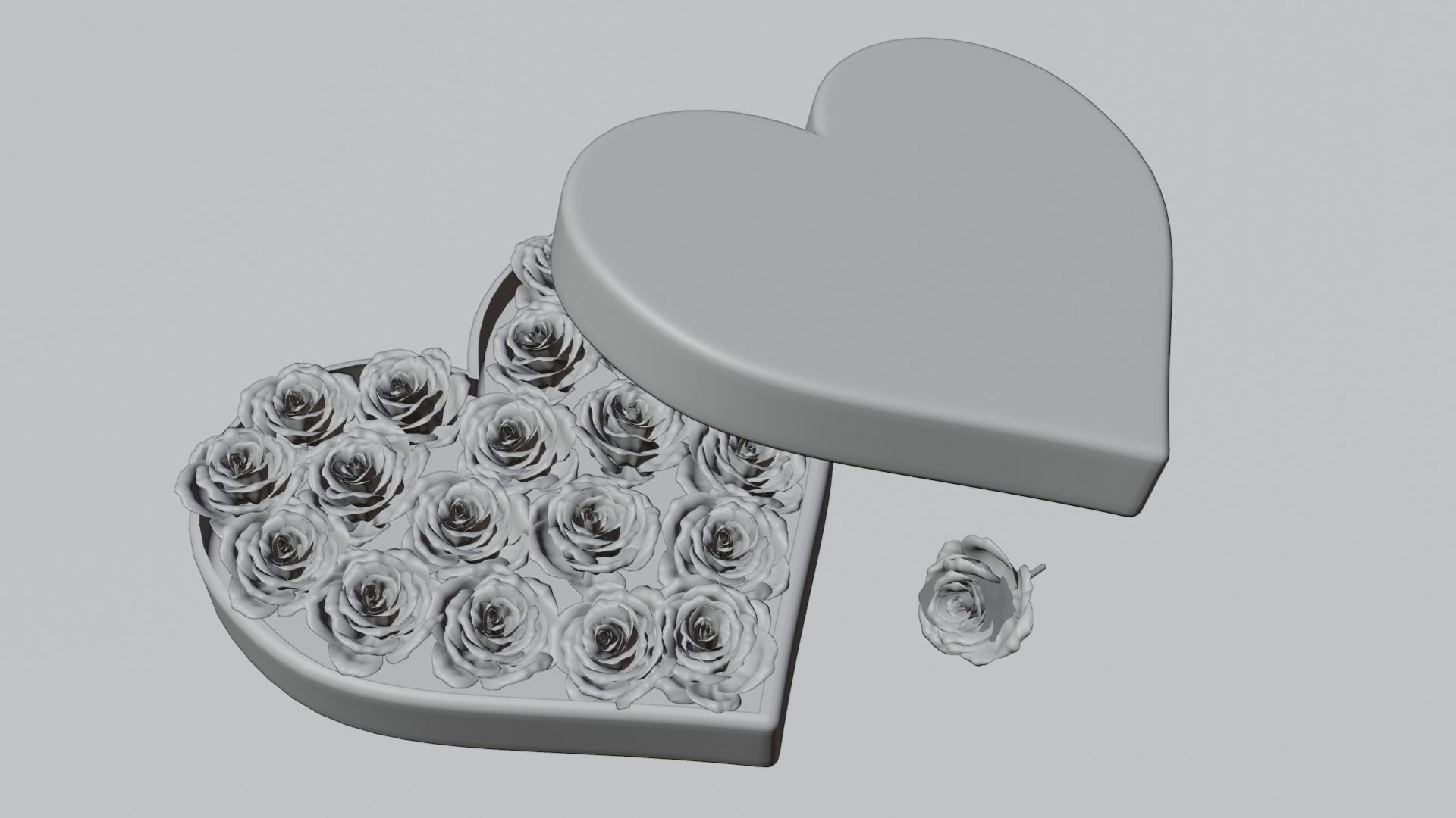 Heart Gift Box with red Roses 3D model_9